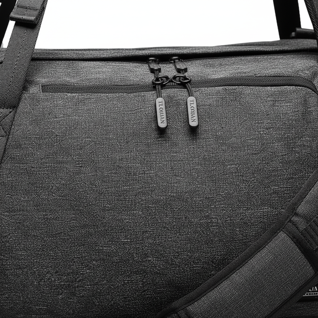 Close-up of gym bag zipper and opening