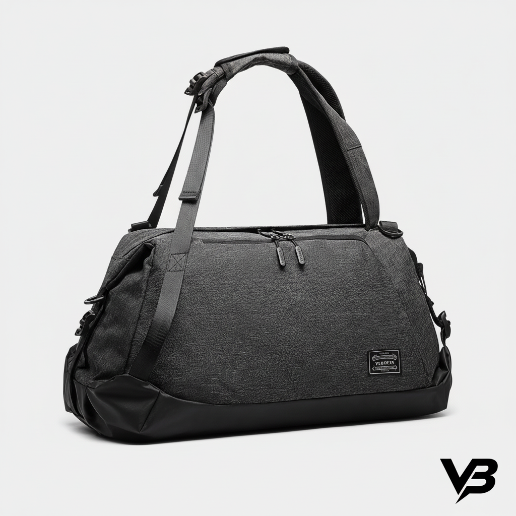 Gym bag with VB logo on grey background
