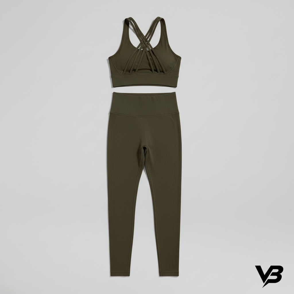 Olive athletic set flat lay with VB logo - 1024x1024